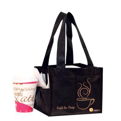 China Cheap 4 Cup Gift Bag Non Woven Coffee And Drink Bag With Hard Base Insert for sale