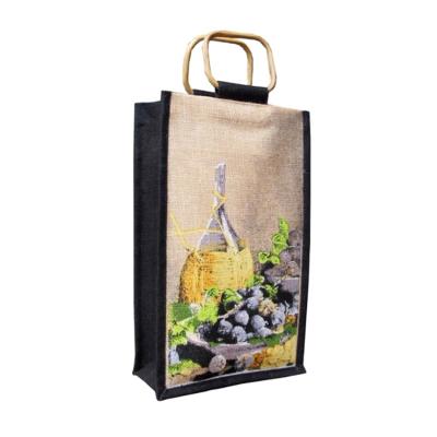 China Jute handled bag of 2 bottles with cane handles for sale
