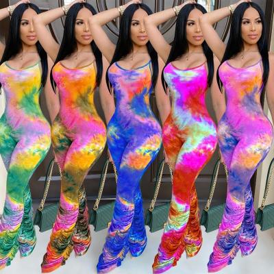 China Direct mail workable tie-dye stacking leggings one piece jumpsuit casual party nightclub sexy jumpsuit for sale