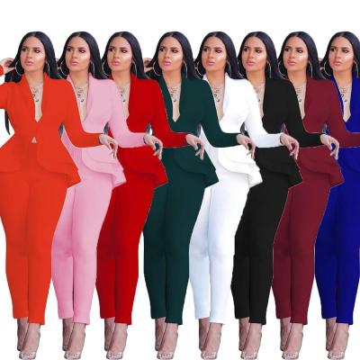 China Latest Anti-Static Stylish Ruffles Air Layer Office Ladies Suit Uniform Sexy Casual Suit For Formal Women for sale