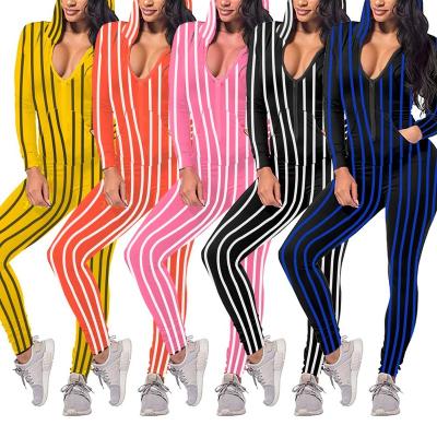 China Sustainable Fashion Casual Printed Striped Long Sleeve Women's Two Piece Pants Suits Sexy for sale