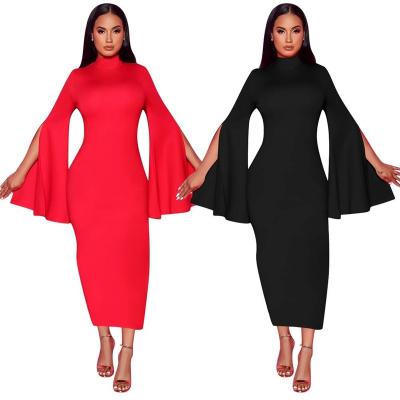 China Anti-Wrinkle Solid Color Long Sleeve Ladies Evening Dress Women Fashion Irregular Dress Dress for sale