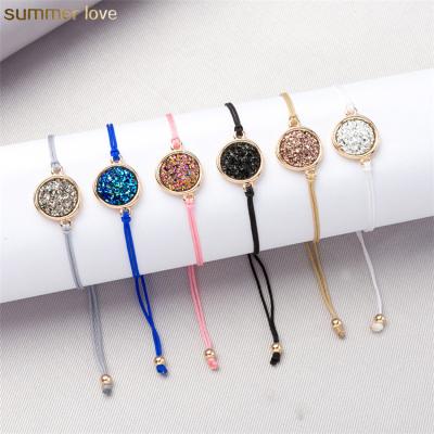 China New Trendy Crystal Quartz Druzy Woven Friendship Rope Chain Bracelet Woven Charm Rope Colorful Natural Stone Bracelets For Women Men for sale