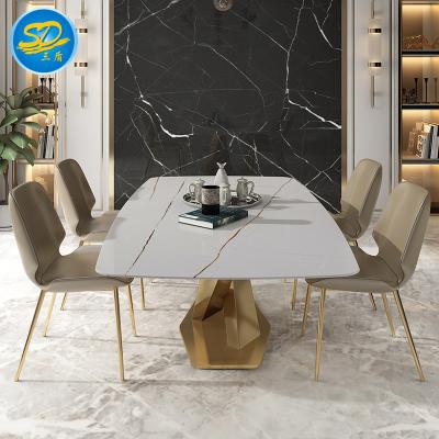 China Popular Top Luxury Design Marble Frame Metal Dining Table Easy-cleaning Dining Table Sets for sale