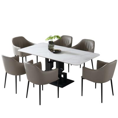 China Easy To Clean Luxury Home Furniture Dining Room Marble Table Sintered Stone Table Top Chairs Set for sale
