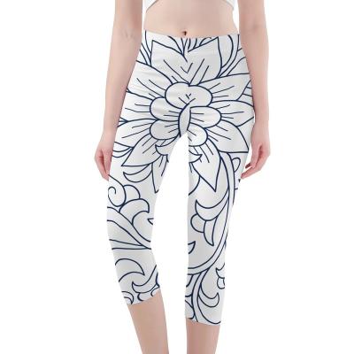 China Anti-wrinkle Women High Waisted Pattern Leggings Capri Trousers Printed Pants for Workout Yoga Women for sale