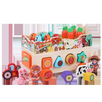 China Environmental Material Children's Montessori farm style wooden educational toy car for sale