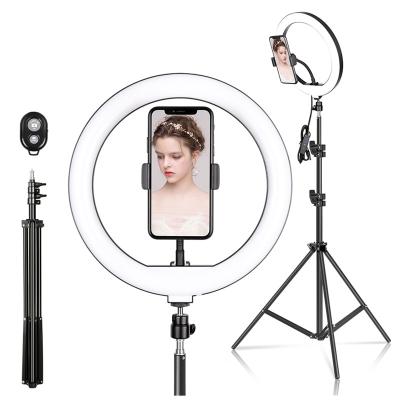 China Stretchable Brightness Fill Light Photography Mobile Folding Dimmable Table Light Large 10inch Circle Led Phone Ring Light for sale