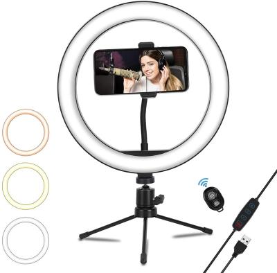 China Professional Video Flexible Mini Phone Holder Tripod Stand Brightness Dimmable Fill Light Led Selfie Ring Light for sale
