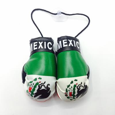 China Custom Leather Mini Boxing Gloves Rear View Mirror with Mexico Flag for sale