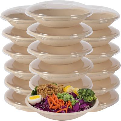 China 24OZ Round Disposable Bowls With PET Lids, Bamboo Fiber Paper Bowls Take Away Food Containers Eco-Friendly Plant for sale