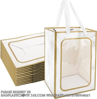 China Flower Bouquet Paper Gift Bags With Handles, Wedding Party Bags Window Box Gift Wrapping Bags Small Cake Boxes Bakery for sale