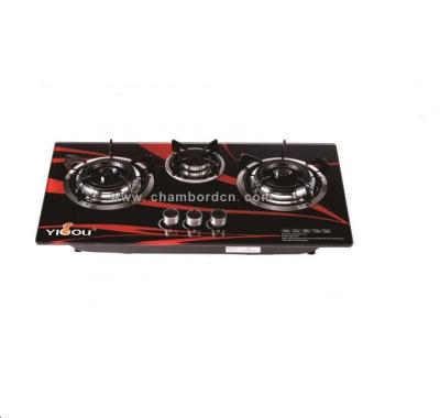 China Hotel Glass 3 Gas Stove Built - In Installation With Black Painted Shell for sale