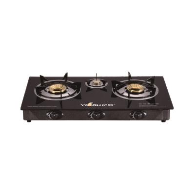 China Hotel Factory 3 Burner Gas Stove With Glass Top And Black Painted Frame for sale