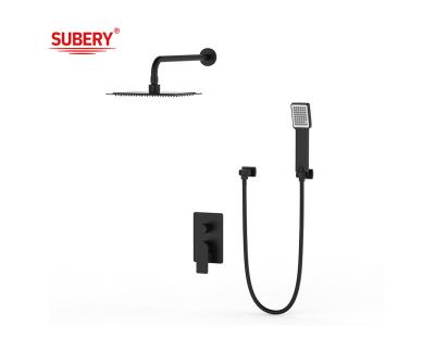 China Single Lever Concealed In Wall Bath Or Shower Mixer With Diverter Rainshower Handshower Bath Matt Black Brass Tap Faucet for sale