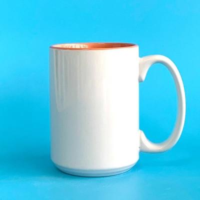 China Zibo Ceramic Sublimation Disposable Cheap Mug Black 15oz Sublimation Mugs White Mug With Color Inside Sublimation for sale