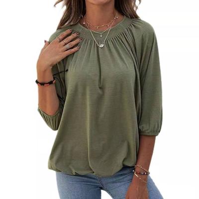 China New Solid Color Solid Color Round Neck Half Sleeve Breathable Loose Top Half Ruffle Women's Casual Top for sale