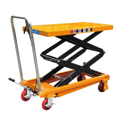 China Construction Material Stores 350kg Hydraulic Double Hand Scissor Platform Truck For Sale for sale