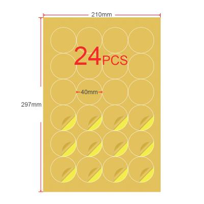 China A4 Round Kraft Paper Printing Label Heat Sensitive 40mm Die Cut Stickers For Inkjet/Laser /Copying Strong Self Adhesive for sale