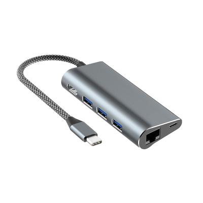 China Aluminum+ABS 6 in 1 usb Type-c Multifunctional Type-c to hub 6-in-1 hub with LAN Adapter 6 in 1 USB Hub adapt for sale