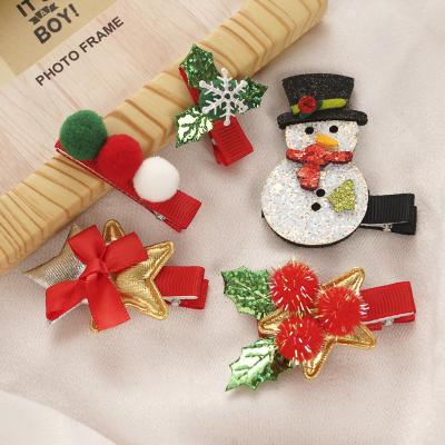 China 5Pcs/Set Fashion Cartoon Platypus Clip Snowman Eco-friendly Hairpin Set Children's Christmas Tree Hat Hairpin for sale