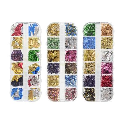 China Gold Foil 12 Colors/Box DIY Nail Decoration Glitter Colorful Gold Foil Flakes Stickers Nail Art Gold Foil For Nails for sale