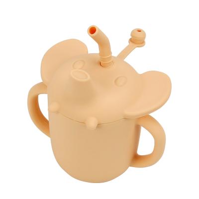 China BPA Free Food Grade Animal Shaped Sippy Cup Infant Training Silicone Eco-Friendly Healthy Baby Cup With Straw for sale