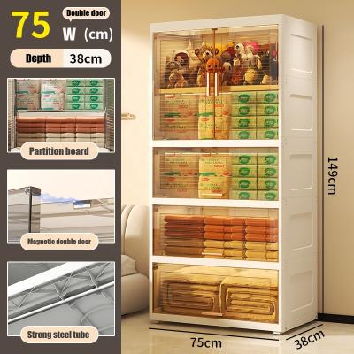 China Modern 75 CM Width Double Door Partition Clamshell Transparent Garderobe 2/3/4/5/ Organizer Shelf Household Plastic Storage Cab for sale