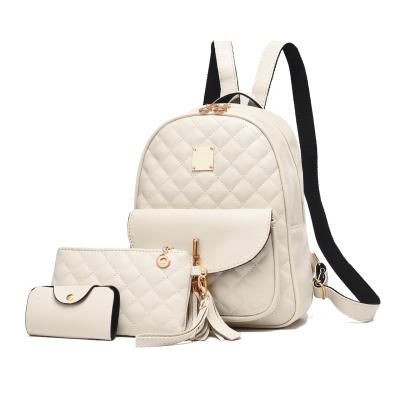 China Backpack Set Girls Backpacks Purse Clutch Bag Card Holder Bag Set Canton OEM White Quilted Leather Backpack for sale