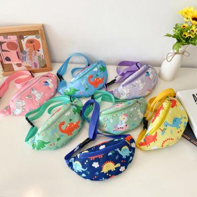 China New and summer cartoon waist bag spring dinosaur printing kids waist bag custom logo belt backpack simple travel phone pocket chest bag for sale