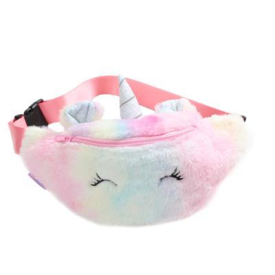 China Stylish Children Bum Bag Cute Fanny Pack Rainbow Plush Unicorn Girls Waist Bag Chest Bag for Kids for sale