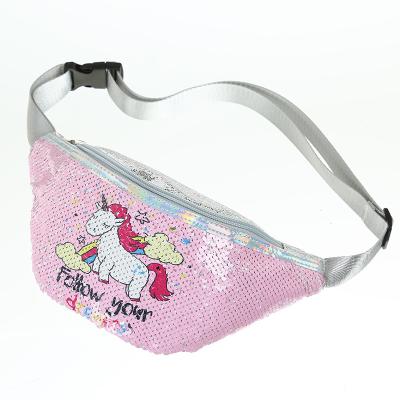 China Waist Bag Kids Unicorn Print Sequins Cartoon Waist Bag For Girls Outdoor Leisure Sports Chest Shoulder Bag Travel Bag For Kids for sale