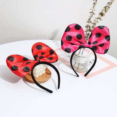 China Decoration Cartoon Dot Printed Bow Tie Hair Circle Girls Dot Headband Red Black Fashion Soft Lovely Dot Contracted Dress Up Headband for sale
