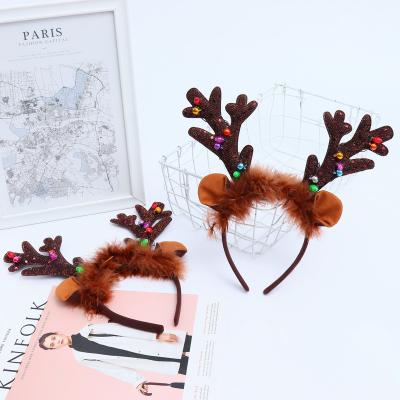 China Creative Luminous Decoration Christmas Reindeer Antlers Headband Deer Horn Headband with LED Lights and Bells Kids Hair Circle Accessory for sale