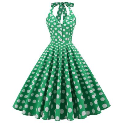 China LD-1220105 Women's Halter Shirt Breathable Collar Button Up Polka Dots 50s Vintage Dress for sale
