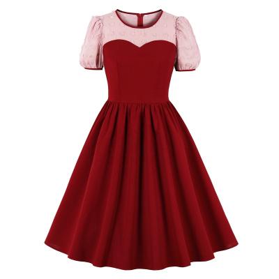 China Breathable Women's Pom Pom Chiffon Christmas Red Vintage Pink Cocktail Dress MXN-3073 for sale