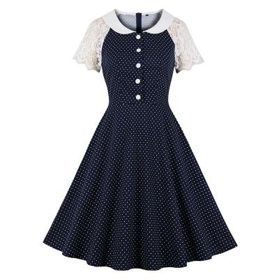 China MXN-3070 Women's Peter Pan Collar Polka Dots Lace Breathable Sheath Vintage Dress for sale