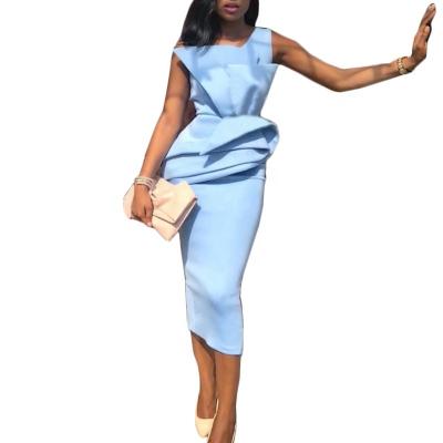 China KEN-17762 Wholesale Breathable Light Blue Big Bow Pencil Party Prom Dress For Women for sale
