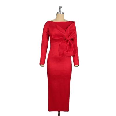 China KEN-AM211036 Anti-Wrinkle Sheath Long Red Big Bow Long Trimming Dress For Women for sale