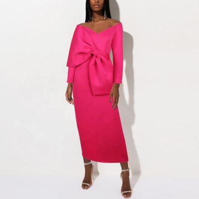 China breathable KEN-AM210730 add logo bodycon tight cocktail dress maxi with big bow long prom dress for women for sale