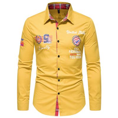 China Customized Anti-pilling Pattern White Shirt For Men 100% Cotton Long Sleeve Shirt for sale