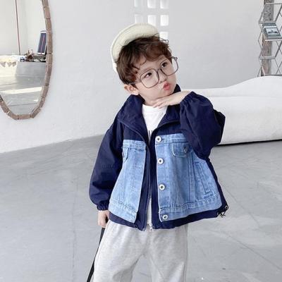 China Breathable 2021 Spring New Boys Casual Coat Children Denim Stitching Top Baby Jacket for sale