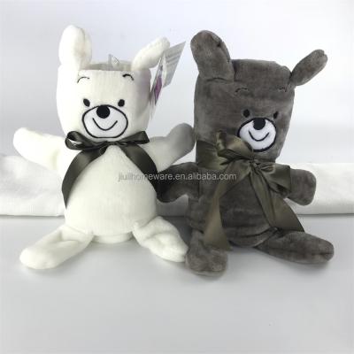 China Disposable cartoon bear toy flannel blanket, 100%polyester multifunctional blanket for sale