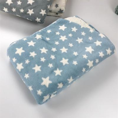 China Wholesale Disposable High Quality Baby Blankets Star Printed Coral Fleece With Sherpa Double Layer Fleece Blanket for sale
