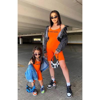 China Polyester Drop Shipping 2022 Spring And Summer Solid Color Sexy Backless Jumpsuit Parent Child Wear Playsuit for sale