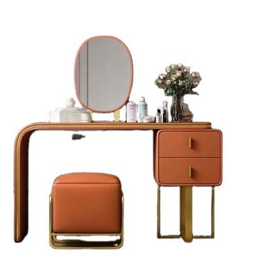 China Adjustable Factory Price Stainless Steel Beauty Table Chair Women's Popular Furniture (Height) Light Makeup Mirror for sale