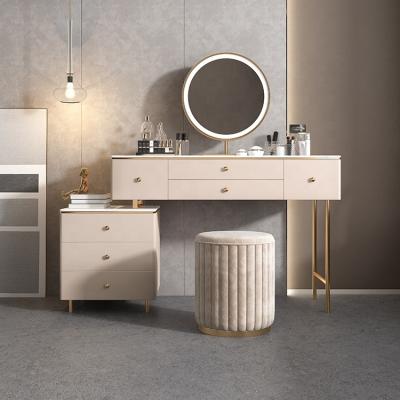 China Factory sales good women's makeup furniture stainless steel cosmetic table golden dressing table adjustable (height) for sale