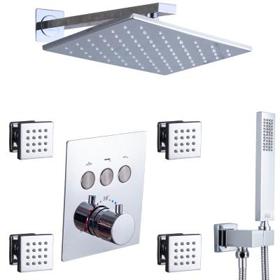 China Without Sliding Bar LED Thermostatic Rainfall Shower Mixer Wall Mounted Chrome Polished Shower Head For Bathroom for sale