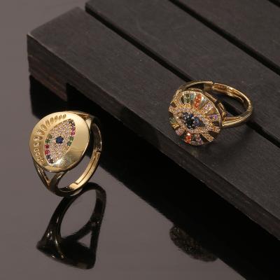 China FASHIONABLE Hot Sale CLARMER Geometric Round Demon Eye Brass Zircon 18K Gold Plated Adjustable Rings For Woman for sale