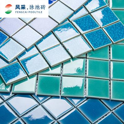 China CLASSIC Swimming Pool Tiles Vendors Malaysia Ice Crunch Glazed Aqua Blue Ceramic Mosaic for sale